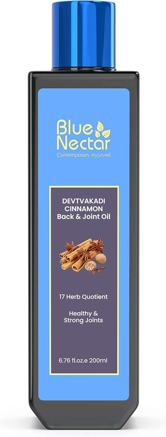 Blue Nectar Ayurvedic Back, Joint and Shoulder Pain Oil with Cinnamon, Clove Essential Oils (17 Herbs, 6.76 Fl oz)