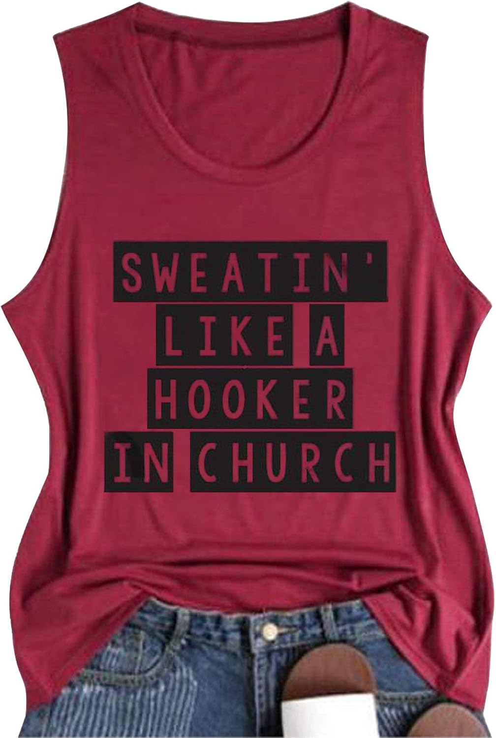 Summer Workout Graphic Tank Tops for Women Sweatin' Like A Hooker in Church Funny Letter Sleeveless T Shirt Tank