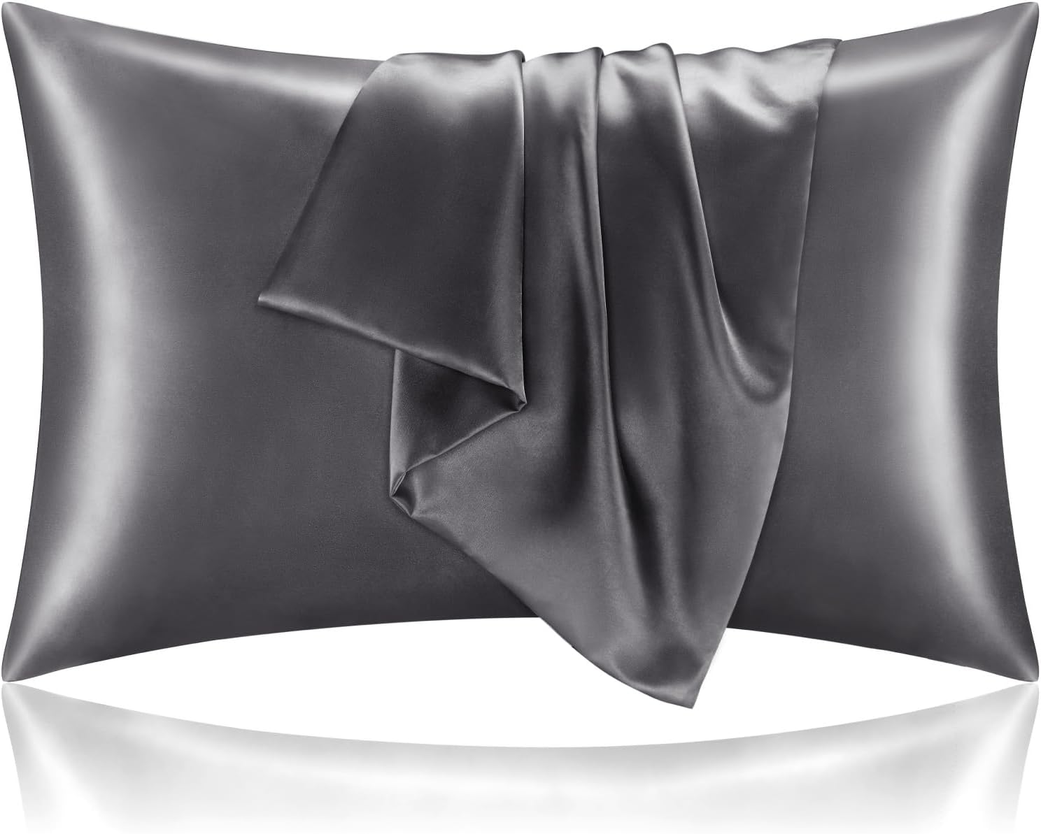 BEDELITE Satin Pillowcase for Hair and Skin, Super Soft and Cooling Similar to Silk Pillow Cases 2 Pack with Envelope Closure, Gift for Women Men(20"x30" Queen Size, Dark Grey)