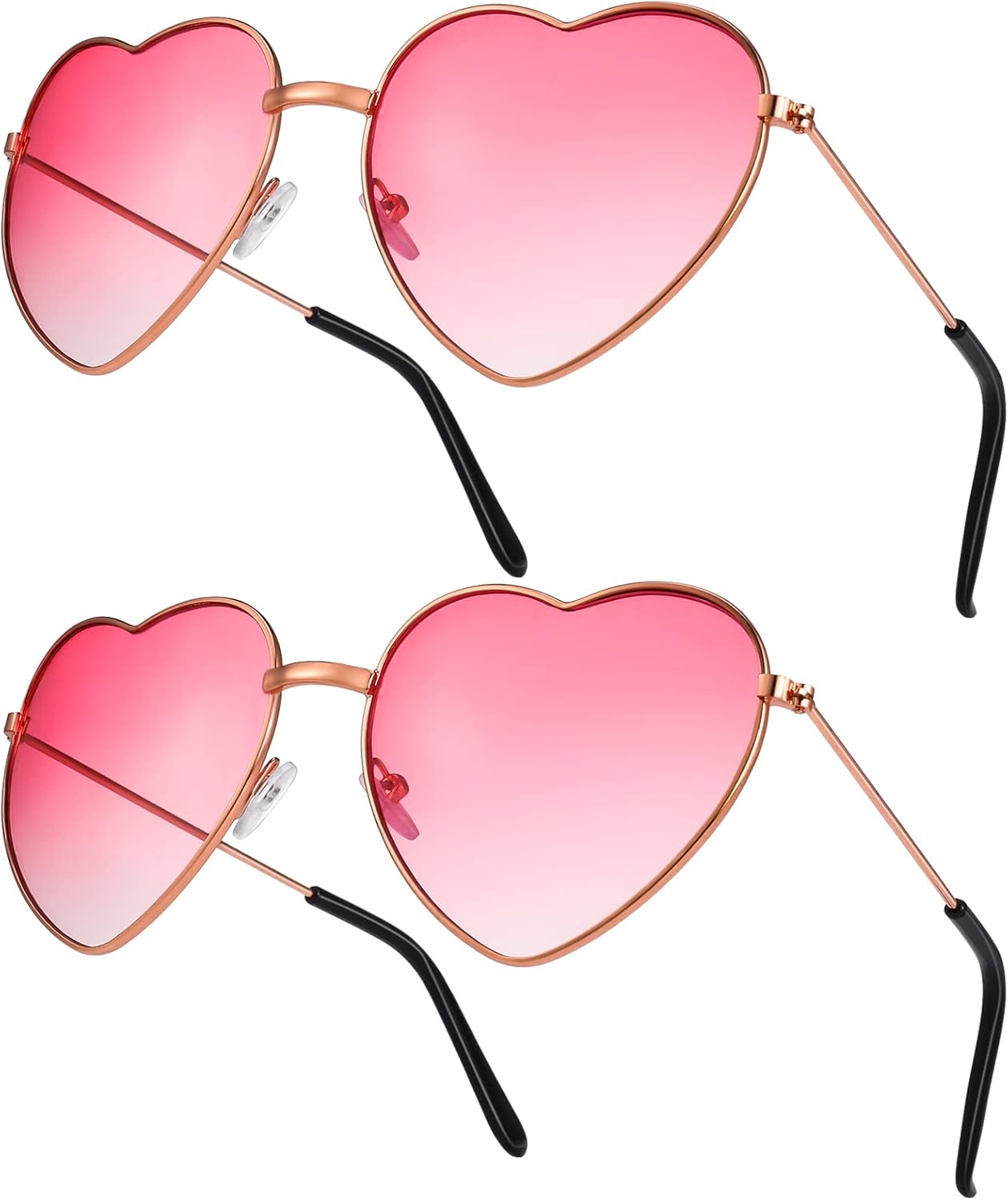 QINREN 2 Pairs Hippie Specs Glasses, Retro Heart Shaped Sunglasses 60's 70's Style Heart Glasses Festival Accessories for Hippie Fancy Dress Accessory(Pink)