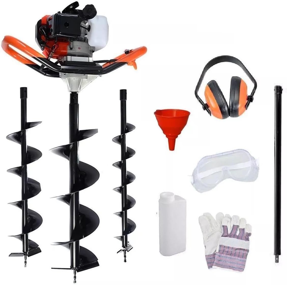 Dealourus 65cc 2-Stroke Petrol Earth Auger – Heavy-Duty Garden Fence Post Hole Digger with 3 Auger Drill Bits & Extension Pole