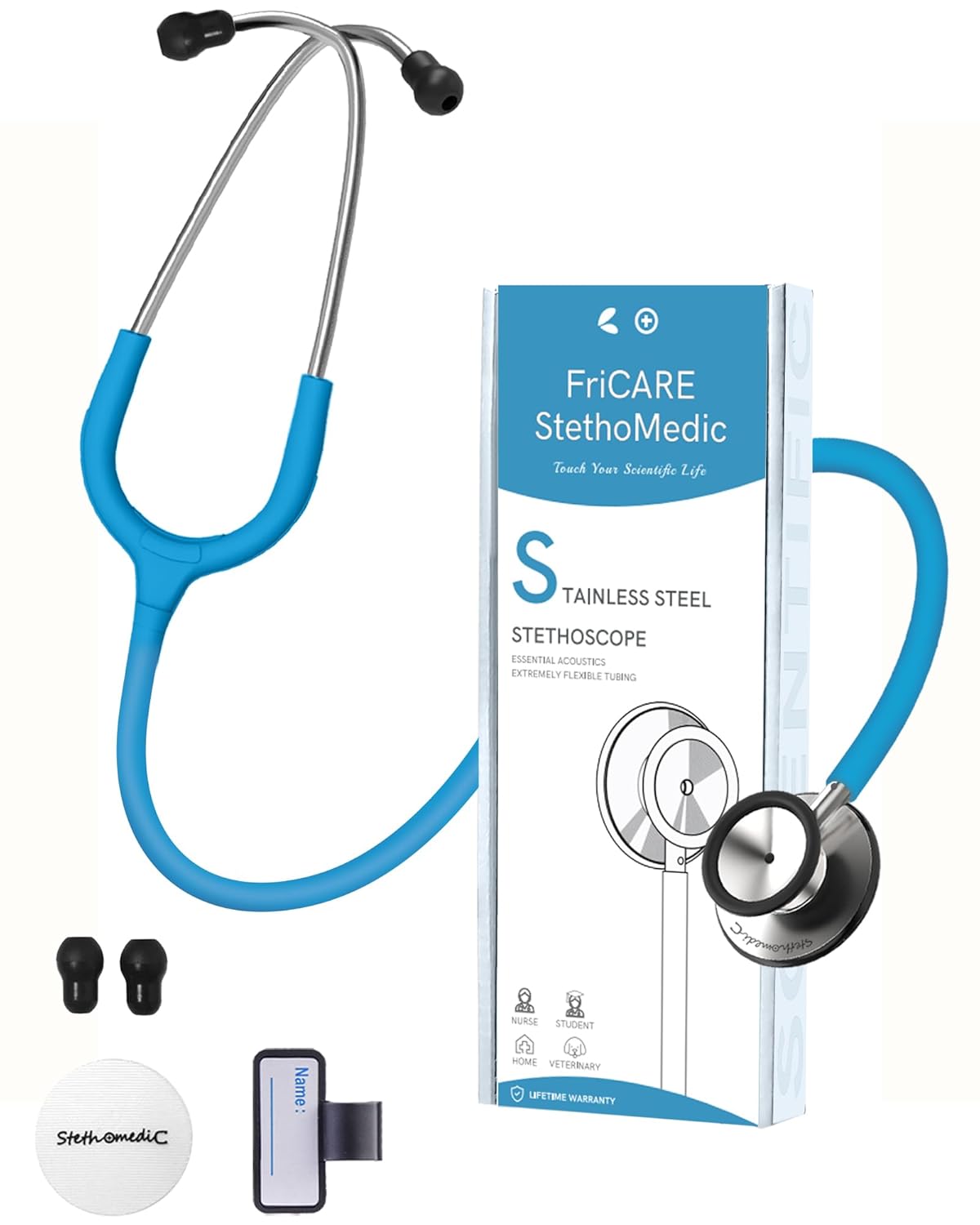 Dual Head Stethoscope for Medicine & Home by FriCARE Lightweight Classic Design Stethoscope for Adults Gift for Nurses Doctor Medical Students, 28" (Sky Blue)