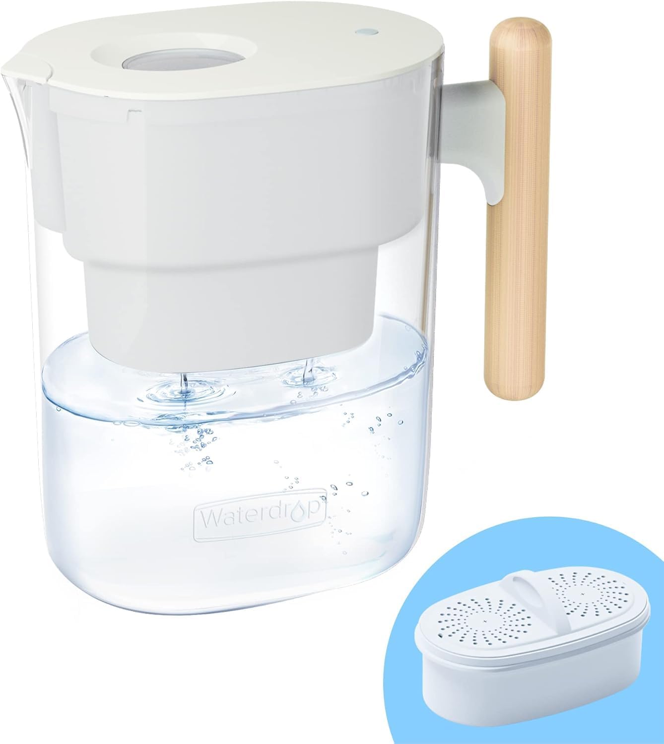 Waterdrop Chubby Water Filter Jug with 3 Months Filter, 3.5L, Reduces Fluoride, Chlorine and More, NSF Certified, BPA Free, White (Replacement Filter: WD-PF-01A Plus)