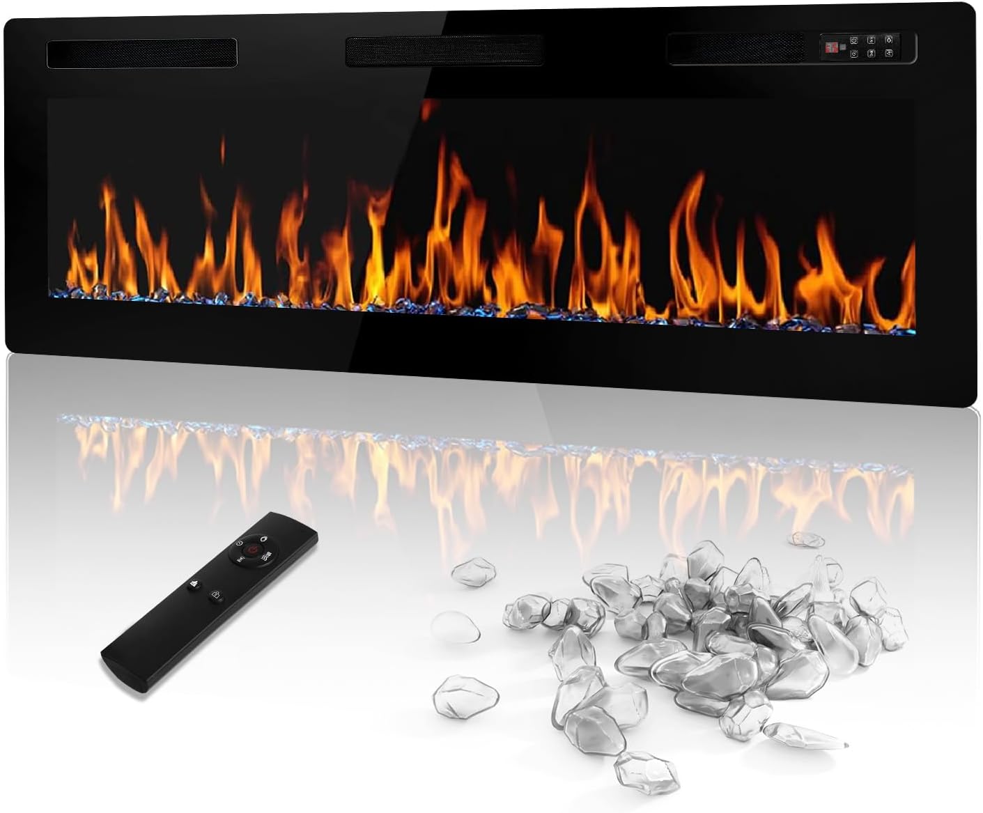 LEMBERI 50 inch Electric Fireplace Recessed and Wall Mounted,750/1500W Heater and Linear Fireplace with Touch Screen Control Panel, Timer,Remote Control,Adjustable Flame Color and Speed