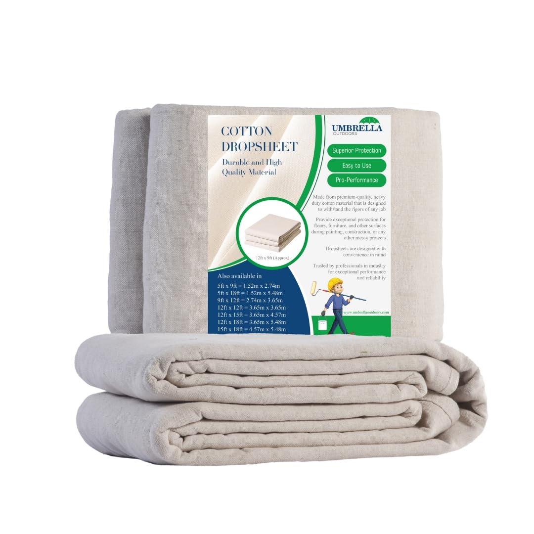 Heavy Duty Cotton Dust Sheets for Decorating Painting - Drop Cloths for Furniture, Floor Covering, Dust Covers - Durable, Reusable Covering Sheets for Renovation, Construction (Natural, 6X3FT)