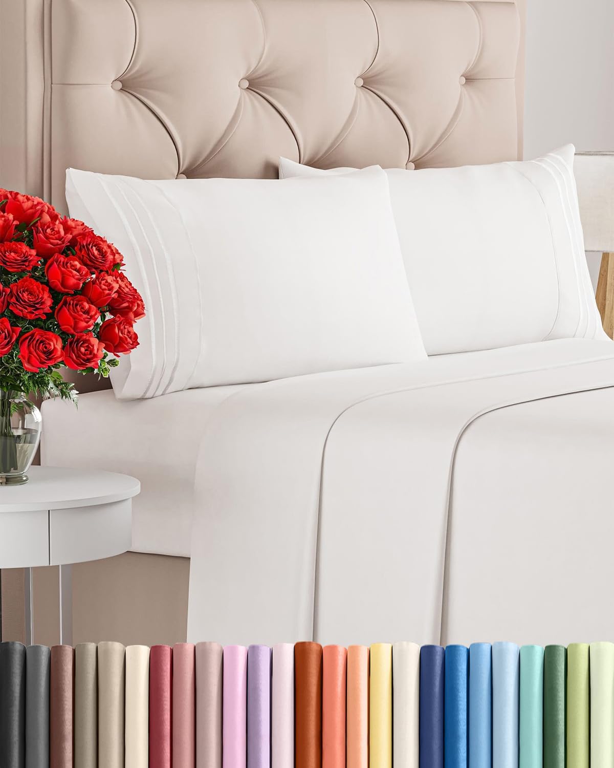 King Size 4 Piece Sheet Set - Breathable & Cooling Sheets - Antique White