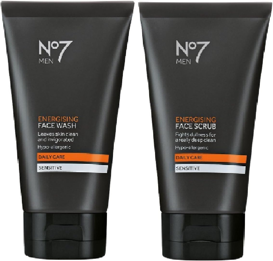 (2 PACK) No7 Men Energising Face Wash x 150ml & No7 Men Energising Face Scrub x 150ml