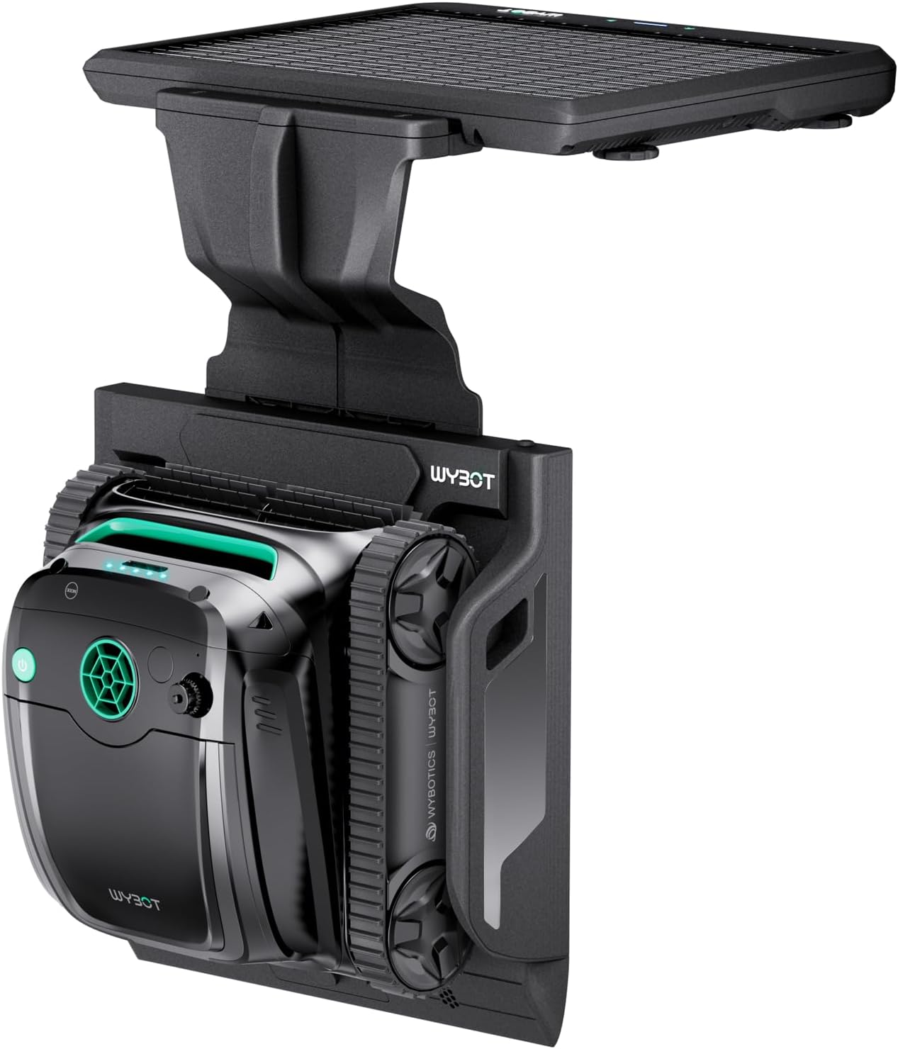 WYBOT S2 Solar Cordless Robotic Pool Vacuum Cleaner, Intelligent Cleaning Schedule, Area Cleaning, Auto-Docking Charging, 3D Adsorption System, In-Ground Pools up to 3,229 Sq.Ft (Black Green)