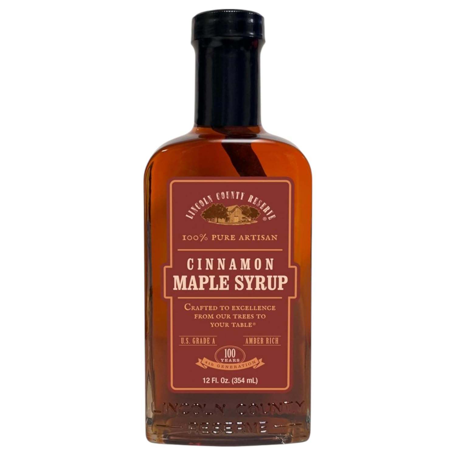 Lincoln County Reserve Cinnamon Maple Syrup, Made in USA with Real Cinnamon Stick, Amber Rich Grade A, Real American Made for French Toast, Pancakes, Oatmeal and More
