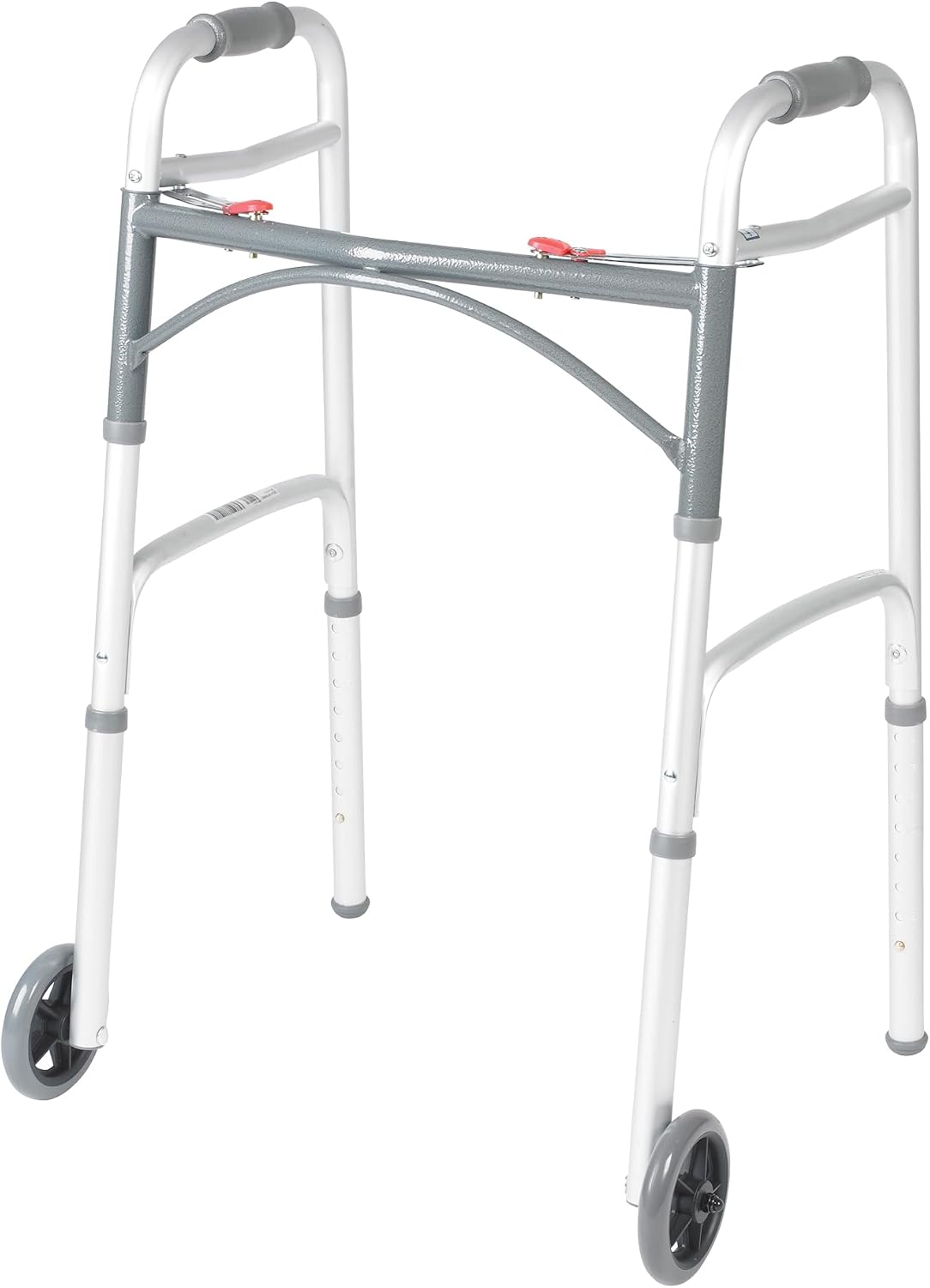Drive Medical Two-Button Folding Walker with Wheels, Height Adjustable