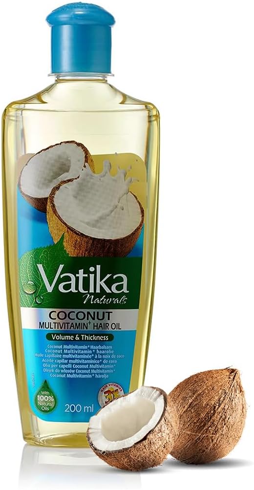 Vatika Naturals Coconut Enriched Hair Oil 100% Natural Oils Unique Formulation For thick, Voluminous Hair 200 ml (Pack of 1)