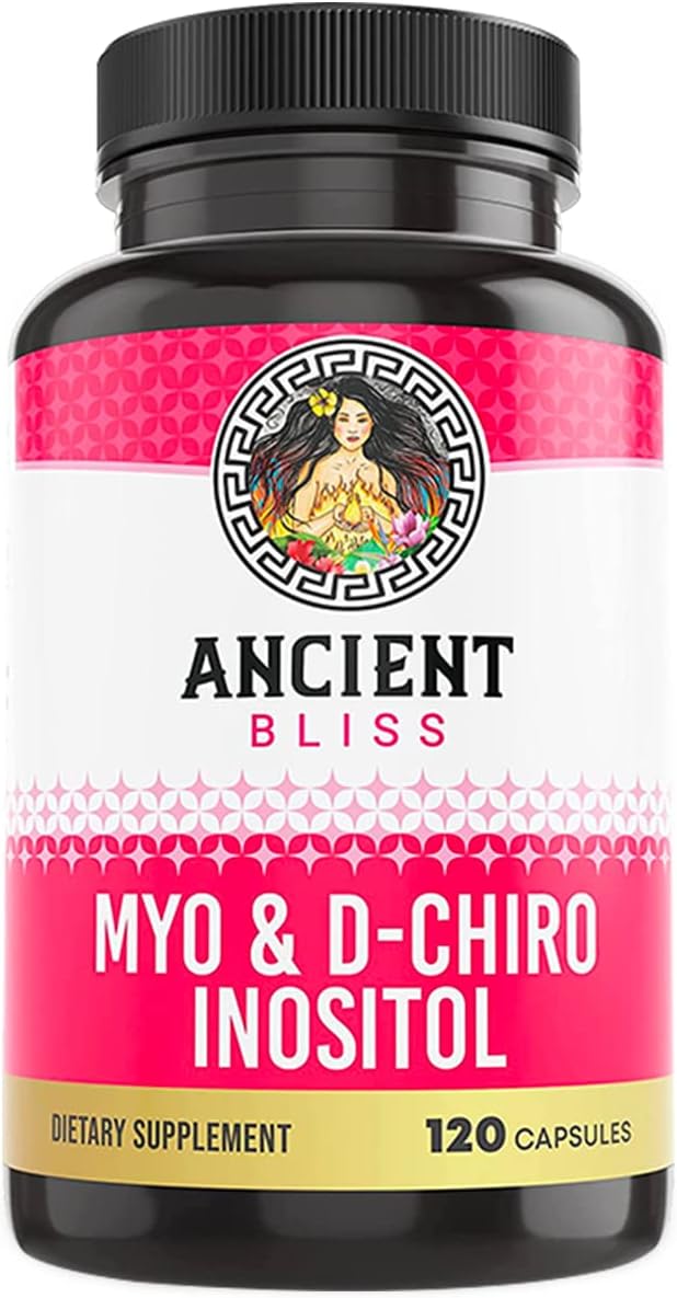 Ancient Bliss Myo & D-Chiro Inositol Supplement, 40 to 1 Ratio, Helps in Ovarian Function Support for Women, Vitamin B8 Helps to Regulate Menstrual Cycle, 2050mg per Serving, 120 Vegan Capsules