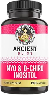 Ancient Bliss Myo & D-Chiro Inositol Supplement, 40 to 1 Ratio, Helps in Ovarian Function Support for Women, Vitamin B8 Helps to Regulate Menstrual Cycle, 2050mg per Serving, 120 Vegan Capsules