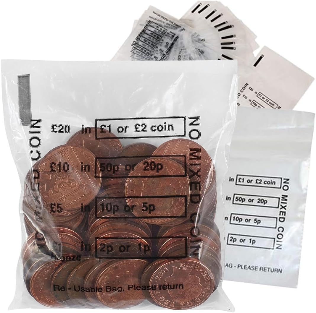 100 Pack - GBP Pounds Money Bags - Cash Bags Perfect for Organising and Storing Currency! Strong Money Bags for Banking Fiat Coins