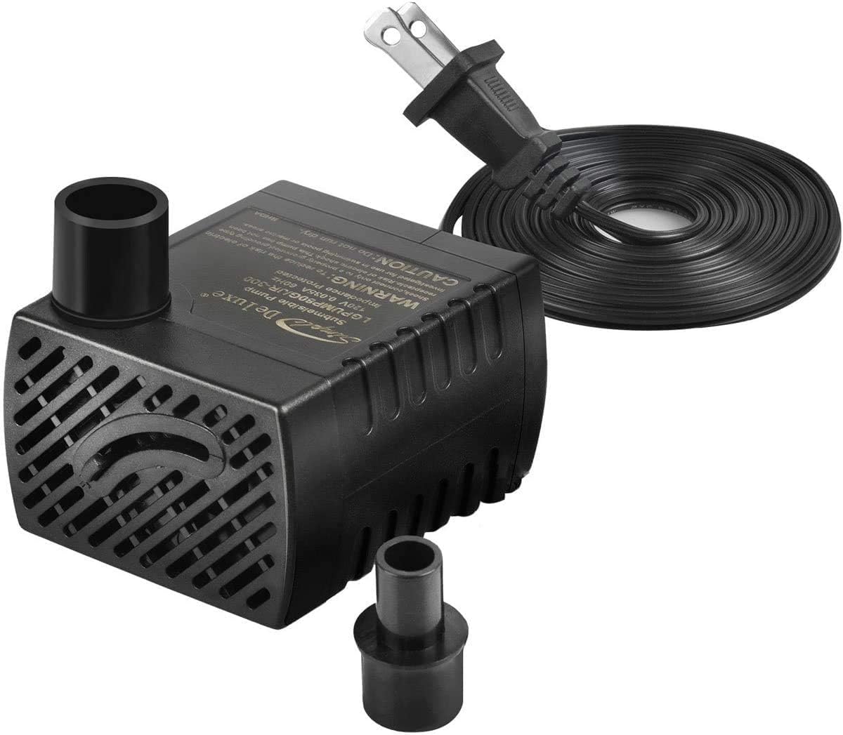 Simple Deluxe 80GPH Submersible Water Pump (300L/H 4W) with 6ft Cord and 2 Threaded Nozzles for Fountains, Ponds, Aquariums and Hydroponics, 1 Pack, Black