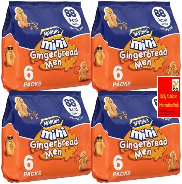 Mcvities Multipack Mini Gingerbread Men Biscuits 19g x 24 bags, Christmas Snack Treat By Zamfoods, Lunch box kids lover