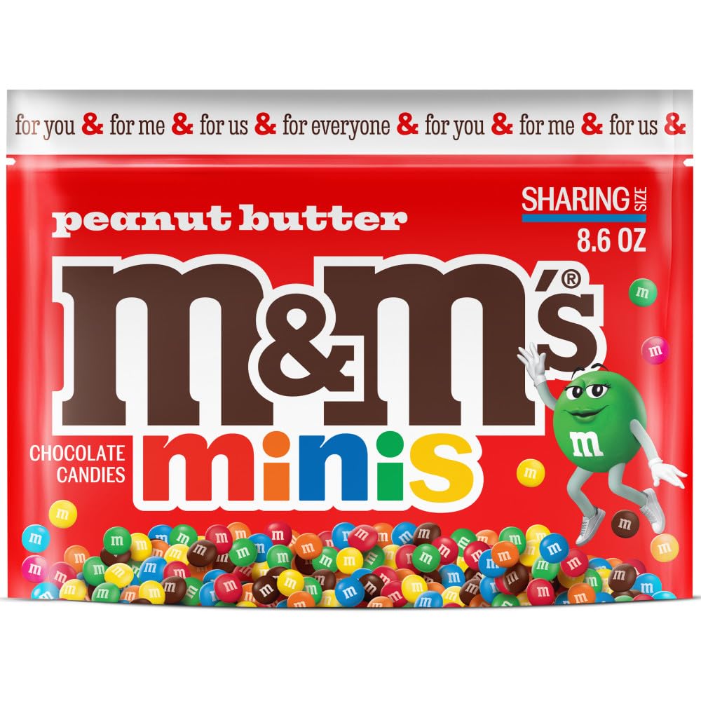 M&M'S MINIS Peanut Butter Milk Chocolate Snacks, Candy Bulk, Sharing Size 8.6 Oz Resealable Bag