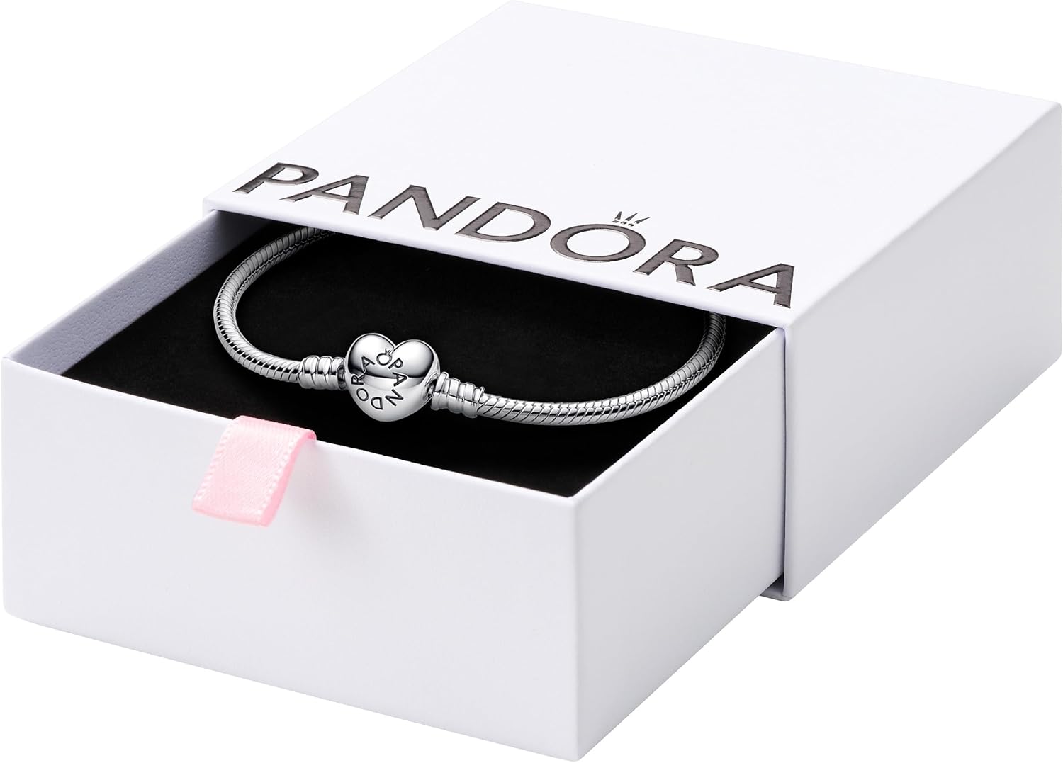 PANDORA Moments Heart Clasp Snake Chain Bracelet - Charm Bracelet - Compatible with PANDORA Moments Charms - Mother's Day Gift with Gift Box