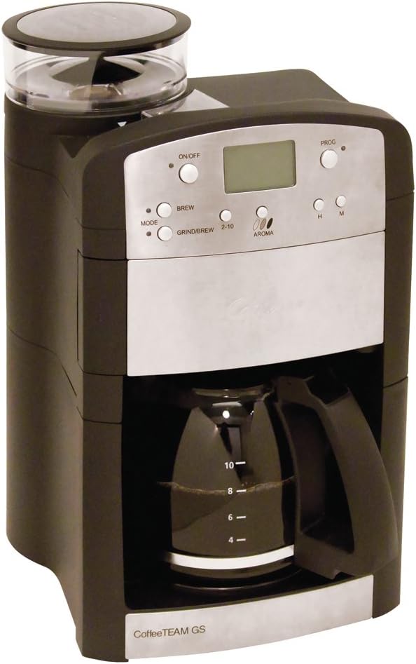 Capresso 464.05 CoffeeTeam GS 10-Cup Digital Coffeemaker with Conical Burr Grinder, Glass Carafe , Black , 15.5" x 9.5 "x 9.75"