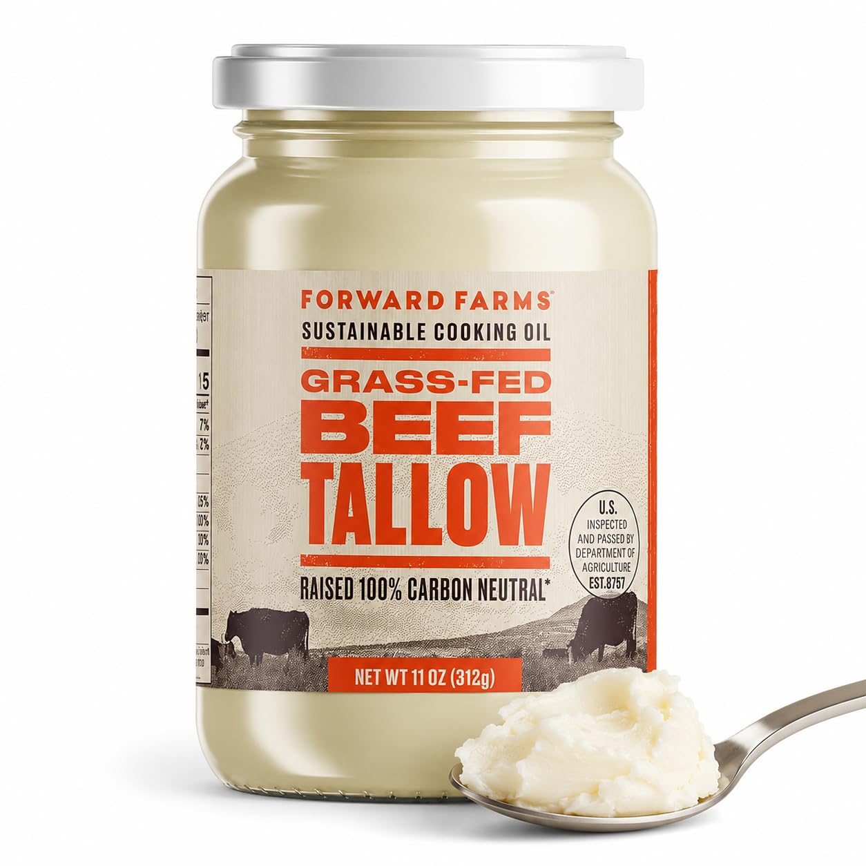 Forward Farms Beef Tallow for Cooking, Grass-Fed & Grass-Finished, 11 oz | 100% Carbon Neutral Raised, Seed Oil Alternative, Pure Frying & Searing Fat, Keto, Paleo, Whole30, 1 Pack