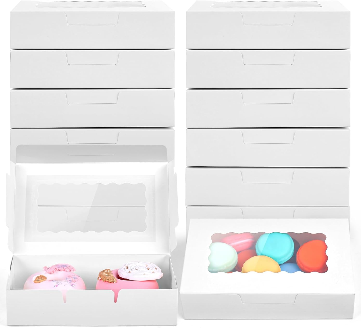 VGOODALL 20PCS Cookie Boxes, 7x4.3x1.5 Inches White Bakery Boxes with Window Cupcake Containers for Gift Giving, Treat, Dessert, Strawberries,Muffins