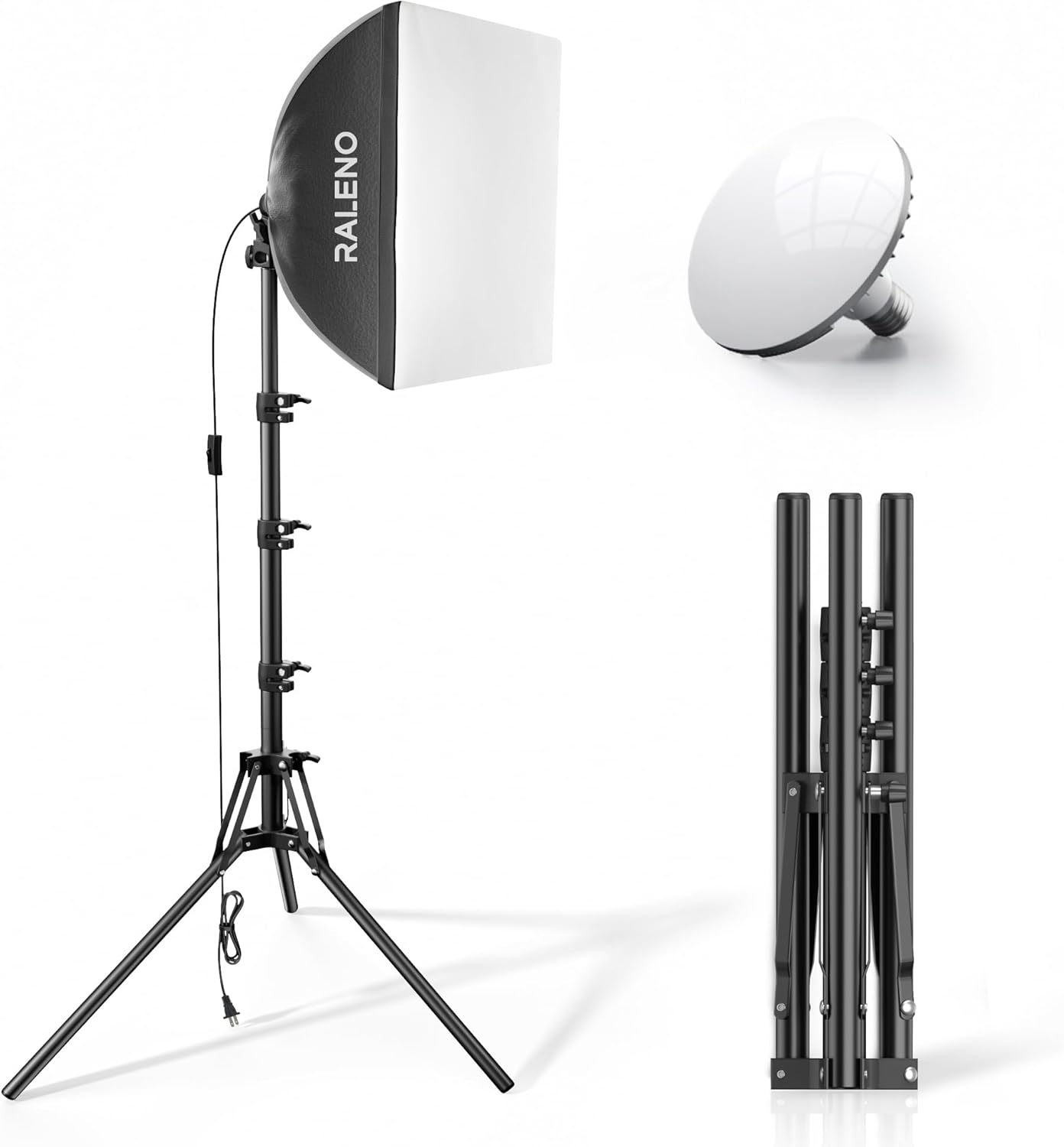 RALENO Softbox Photography Lighting Kit, 16'' x 16'' Softbox Lighting for TikTok with LED Bulb (50W | 5500K | 97 CRI | TLCI≥97), Continuous Lighting for Video Recording & Photography Shooting