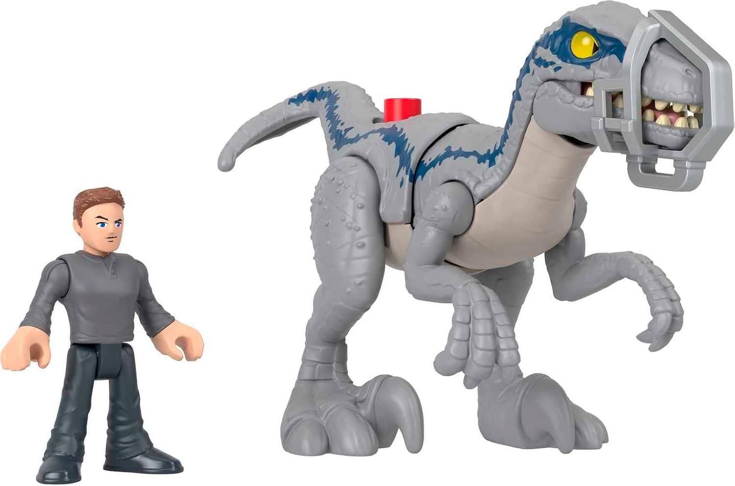 Imaginext Jurassic World Dominion Dinosaur Toy Set with Blue and Owen Grady for Preschool Pretend Play, Breakout Blue ​, HKG15