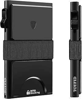 Slim Wallet for Men, Minimalist Wallet for Men,Pop Up Wallet, Metal Wallet, RFID Blocking Card Holder with Expandable Backplate & Cash Band, Holds 12+ Cards Plus Cash, Black
