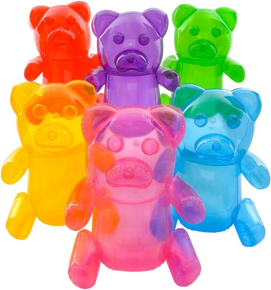 4E's Novelty Inflatable Gummy Bears Huge 24" - Great for Party Decorations, Unique Blow Up Pool Toys for Kids, Candyland Themed Birthday Party Decorations Supplies - Pack of 6
