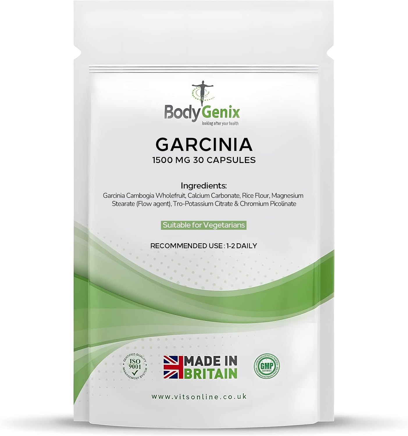 Bodygenix Garcinia Cambogia 1500mg Capsules - High Strength Weight Management Metabolic Support Appetite Suppressant Vegan Supplement - 30 Capsules 1 Month Supply