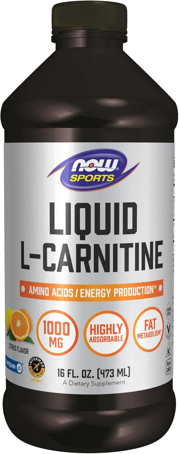 NOW Foods Sports Nutrition, L-Carnitine Liquid 1000 mg, Highly Absorbable, Citrus, 16-Ounce