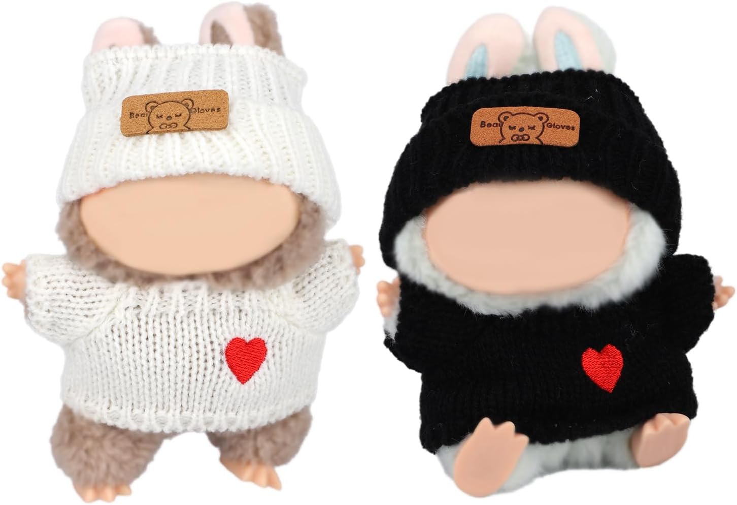 2 Set Doll Clothes, White and Black Plush Doll Clothes Include Hats & Cute Dolls Outfit Accessories Gifts for 6.7in Dolls Only Include Outfits