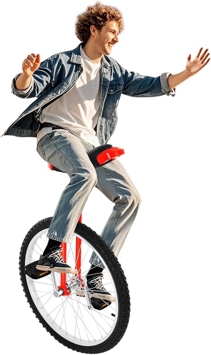 Unicycles for Adults, 24Inch Outdoor Unicycle Tire Wheel Cycling Adjustable Height 32'' to 37'', Indoor Balance Bike One Wheel Bike with 2 Pedals, Weight Capacity 440.9lbs