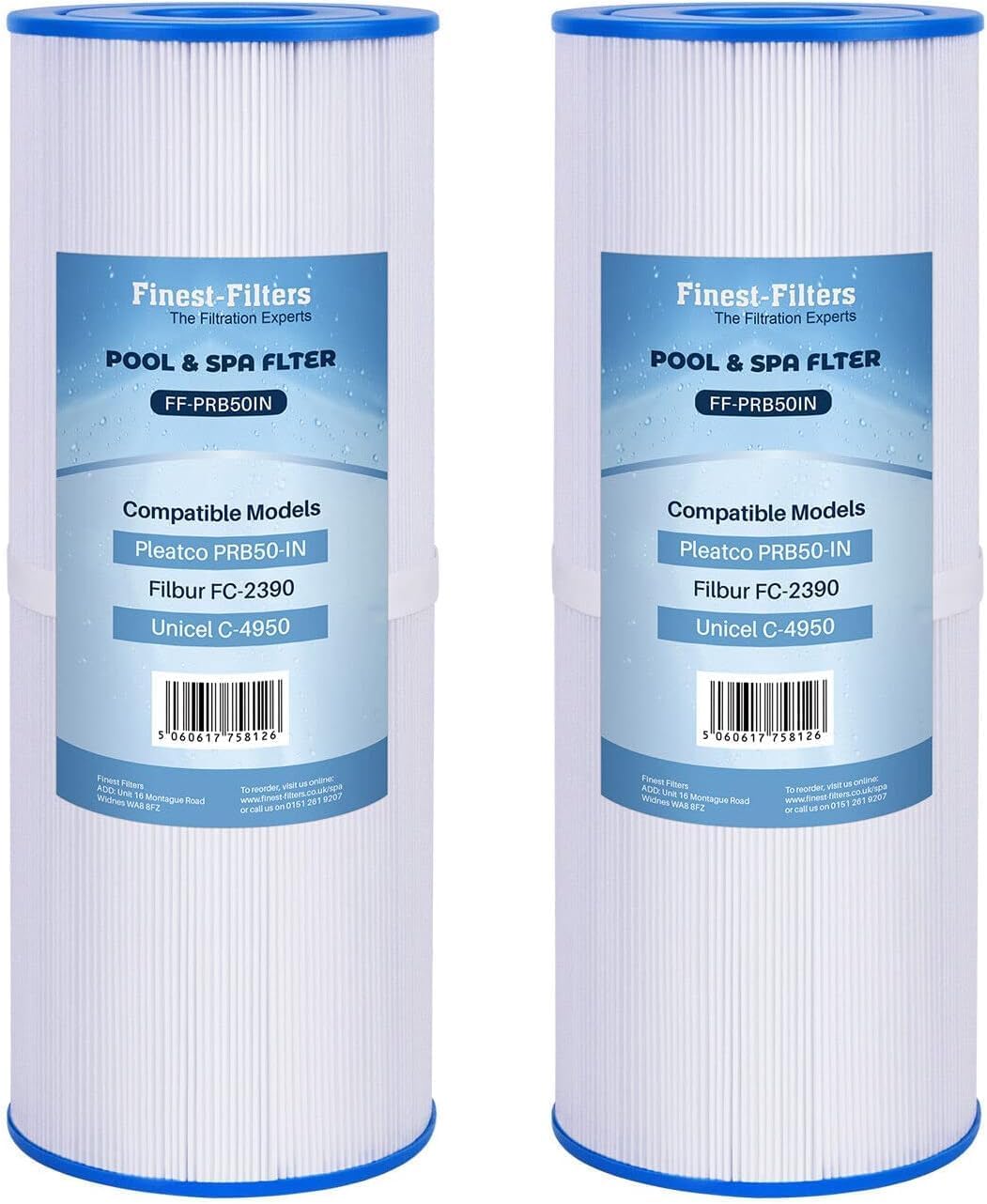 Finest-Filters 2 x Hot Tub Spa Water Filter Cartridge Replacement Compatible With Pleatco PRB50IN, Unicel C4950, Darlly SC706, 40506 & Filbur FC2390 Hot Tub Water Filters