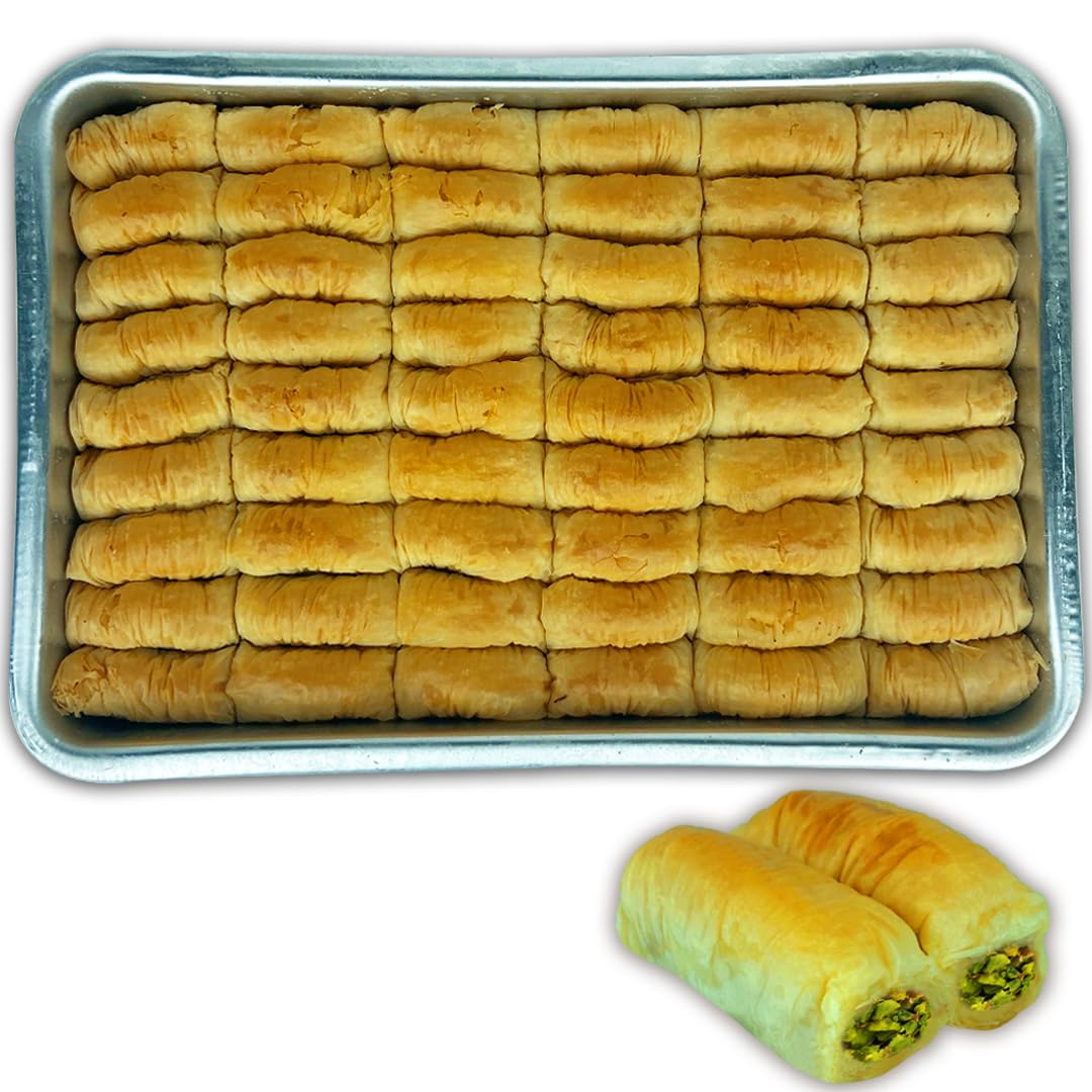Gulluoglu Pistachio Finger Baklava –54 Pieces, 650g Pistachio Baklava with Metal Tray | No Syrup Included | Premium Gulluoglu Dessert from Istanbul
