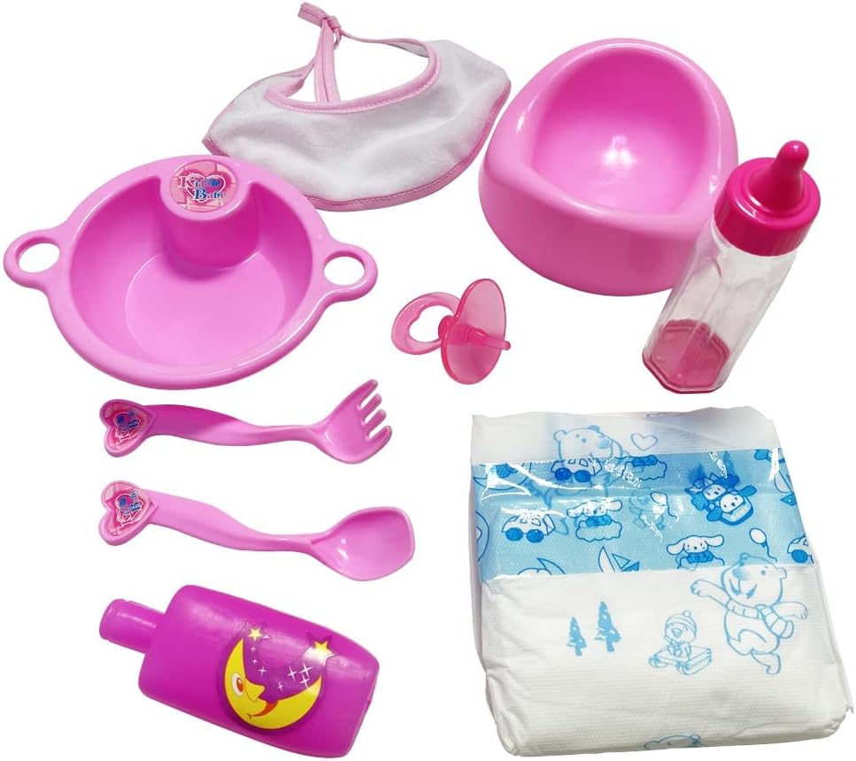 Ram® 9 X Piece Pretend Play Baby Dolls Doll Dolly Feeding Set Nappy Magic Bottles Dummy Potty Feeding Accessories Bottle Toy Age 3+