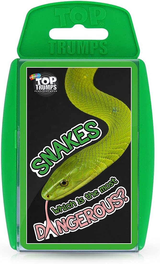 Top Trumps Snakes Classics Card Game, learn interesting facts about the King Cobra, Death Adder and the Grass Snake in this educational packed game, 2 plus players makes a great gift for ages 6 plus