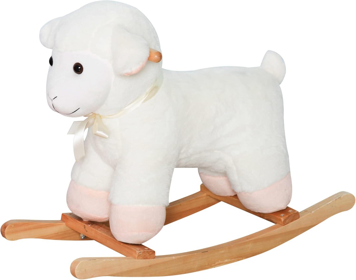 Qaba Lamb Rocking Horse Sheep, Nursery Stuffed Animal Ride On Rocker for Kids, Wooden Plush, White
