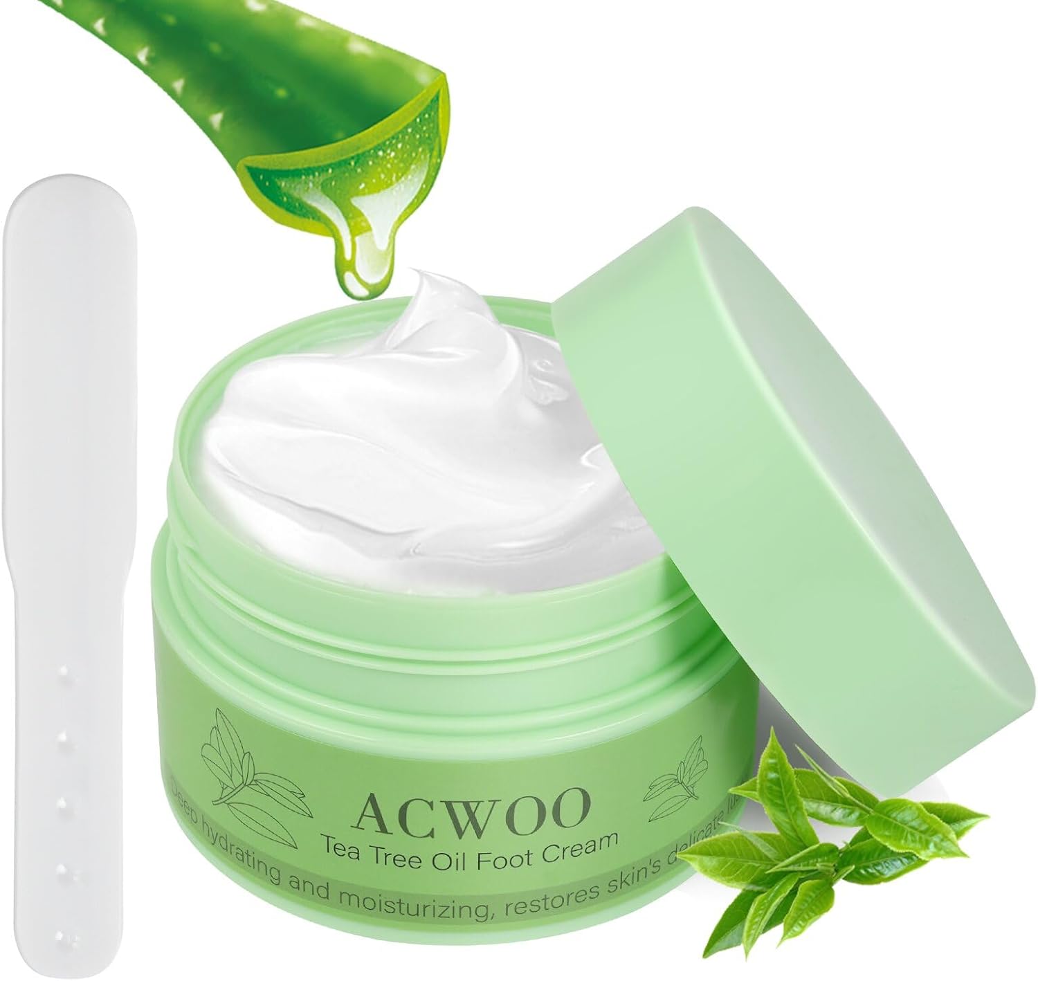 ACWOO Tea Tree Oil Foot Cream, 200g Intense Moisturizing Foot Cream, Cracked Heel Repair Cream for Feet and Hand, Soothing Foot Cream for Athletes Foot, Nail Fungus, Jock Itch, Ringworm, Itchy Skin
