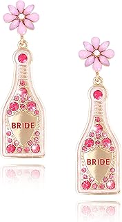 JUSTOTRY Bride Earrings Bachelorette - Pink Bridal Champagne Earrings With Delicate Beaded Earrings for Womaen Bridal Shower Bachelorette