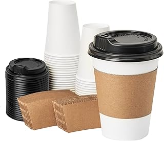RACETOP [50 pack] 12 oz Disposable Paper Cups with Lids and Sleeves, Ideal for Hot Beverages