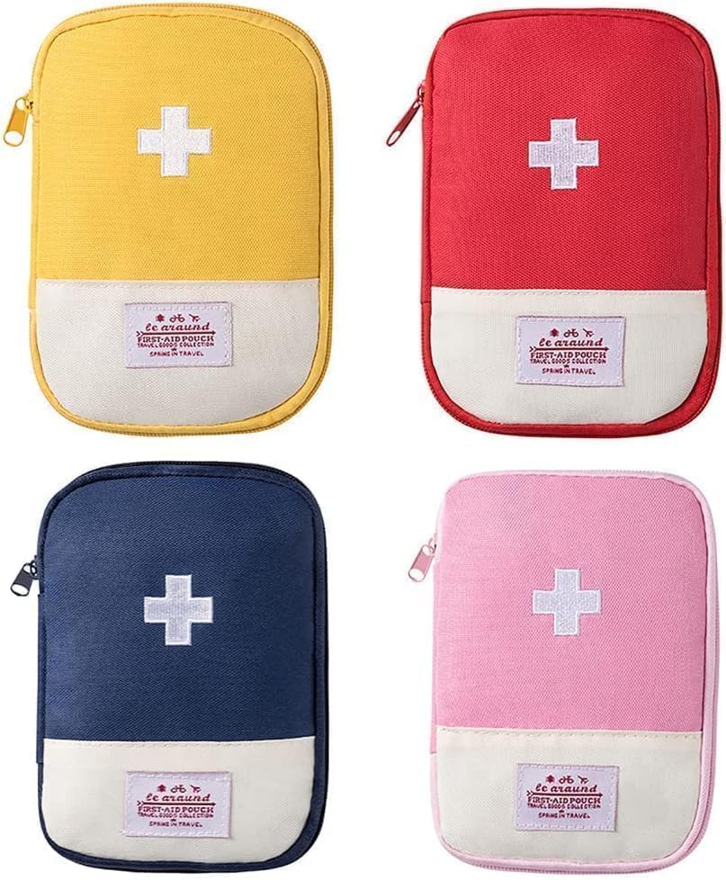 4 Pcs Travel First Aid Pouch, Empty Mini First Aid Pouch, Portable Outdoor First Aid Medical Rescue Bag Multi-Function Emergency Medicine Storage Organizer Bag Health and Household Supplies (Small)