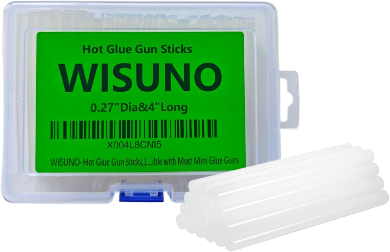 WISUNO-Hot Glue Gun Sticks,100 Pack,0.27" Diameter and 4" Long Hot Melt Glue Sticks，Compatible with Most Mini Glue Guns
