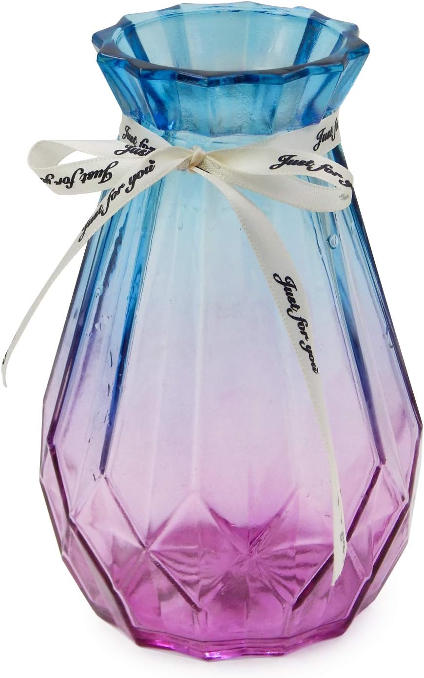 OFFIDIX Glass Vase Gradient Multicolor Geometric Faceted Colorful Glass Vase for Home, Office or Wedding (Blue Purple)