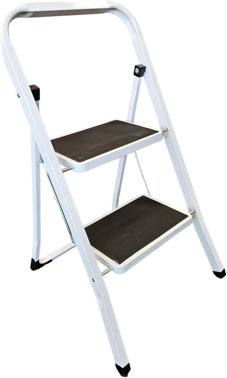HH Home Hut 2 Step Ladder - Compact Folding Step Stool for Kitchen, Garage Handle Rail Non Slip Small Two-Step Ladder with Fold Away Steps