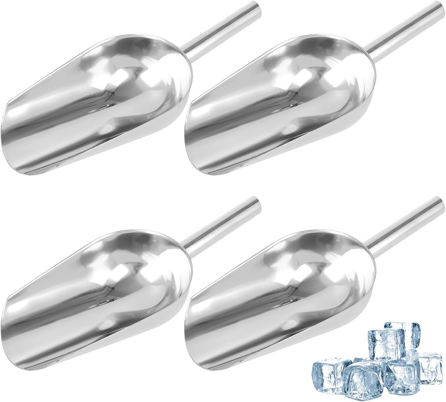 SHUESS 8oz Stainless Steel Ice Scoop - 4 Pcs Metal Scoops for Food - Sweet Scoops for Pick n Mix and More, 25 cm / 9.84 inches (Silver)