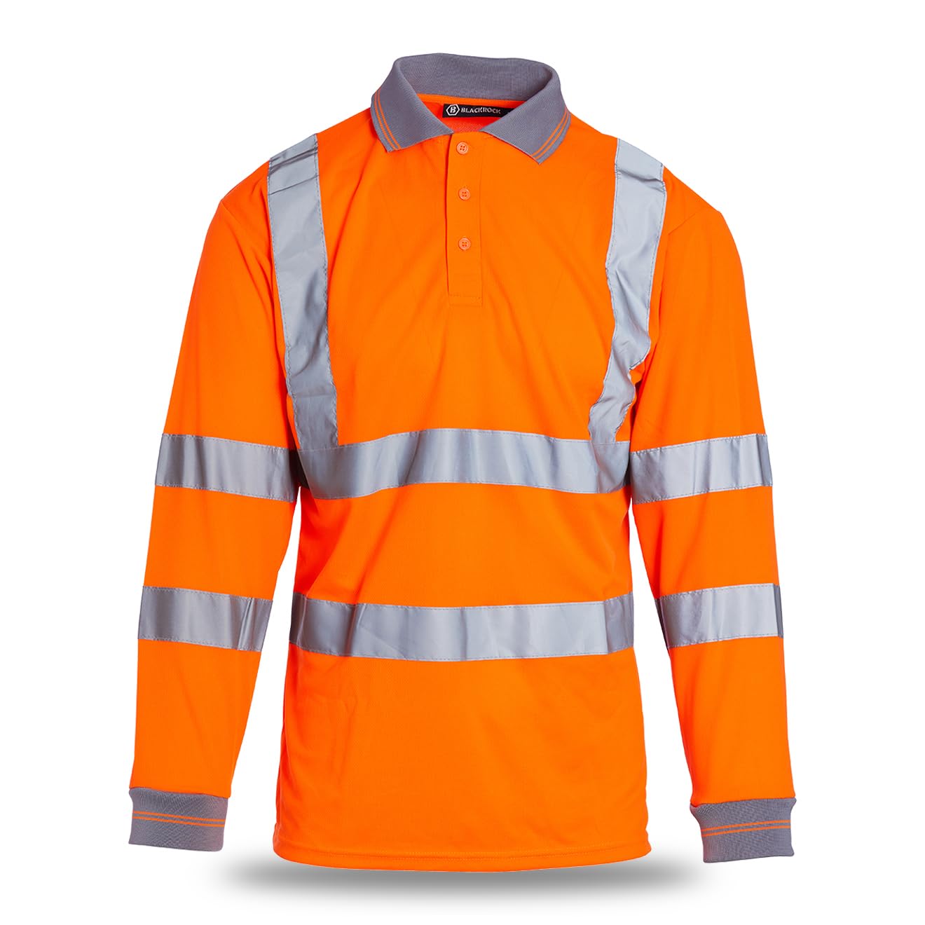 Blackrock Hi-Vis Long Sleeve Polo Shirt, Rail Orange T-Shirt, Work Utility & Safety Clothing, High Viz, Work Tops, Clothing PPE Workwear, Birds Eye Polyester, Class 3 Certified, Size Large