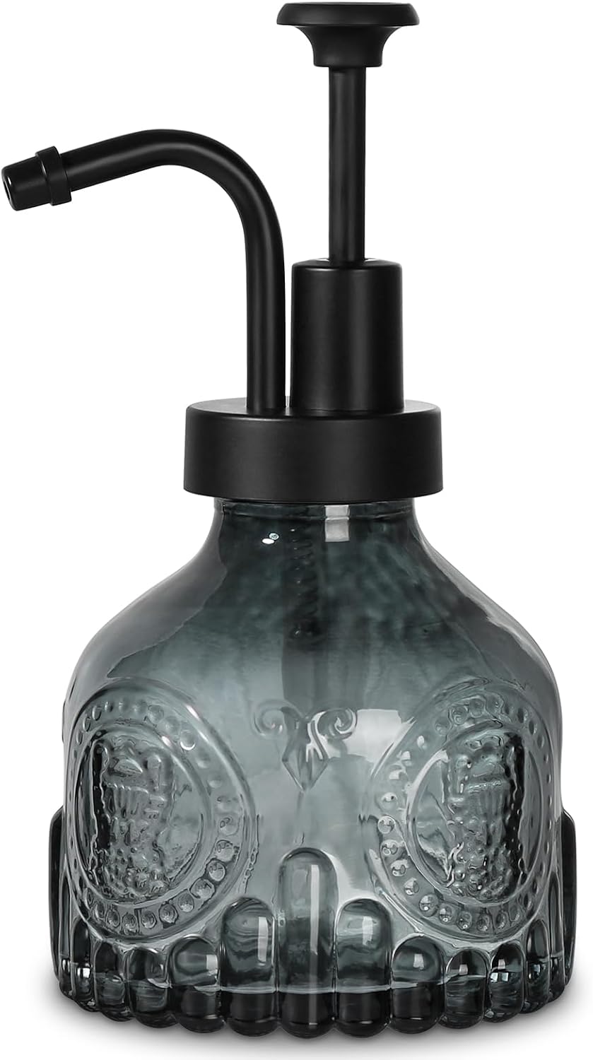Halloween Soap Dispenser, Black Glass Skull Soap Dispenser with Pump, Small Hand Soap Dispenser Bathroom, 7 fl oz Liquid Soap and Lotion Bottle, Gothic Vintage Goth Home Bathroom Decor