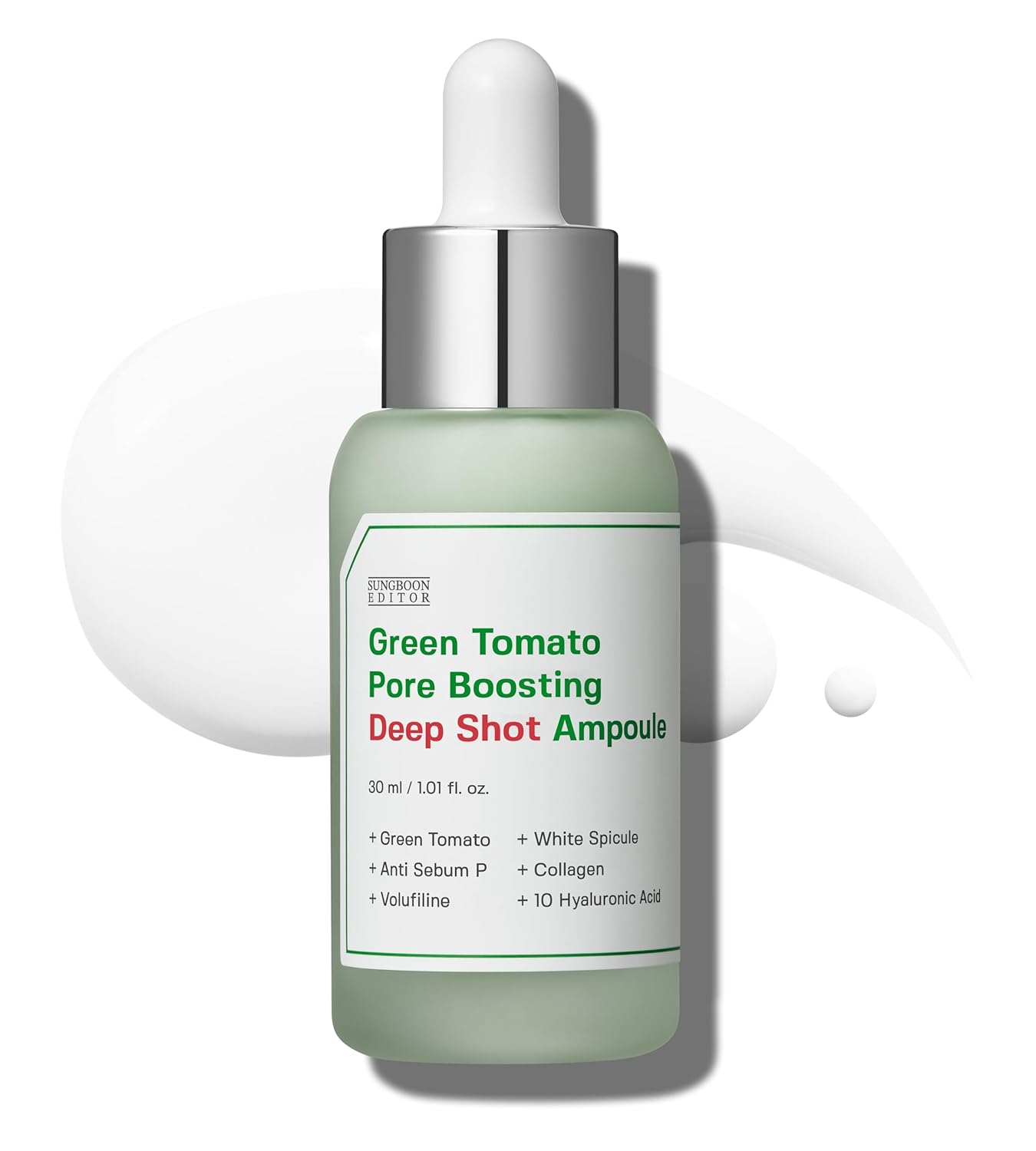 SUNGBOON EDITOR Green Tomato Volufiline Pore Boosting Deep Shot Ampoule - Pore Minimizing & Skin Tightening Serum with Collagen & Hyaluronic Acid Korean Skincare 1.01 Fl Oz