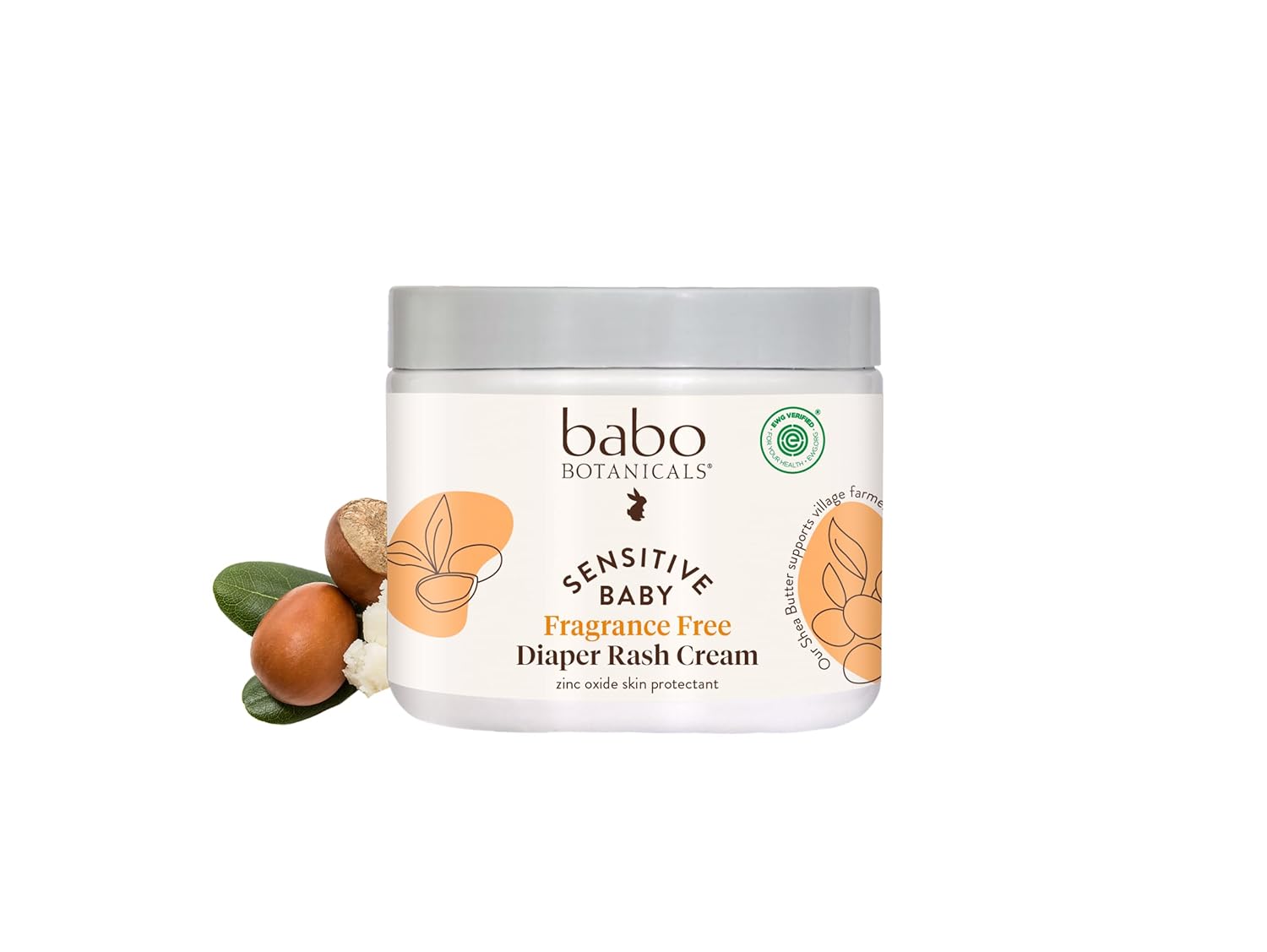 Babo Botanicals Sensitive Baby Fragrance-Free Diaper Cream - 25% Natural Zinc Oxide - Calendula, Shea & Cocoa Butter - EWG Verified - Vegan- from Birth on - 6 Ounce Jar